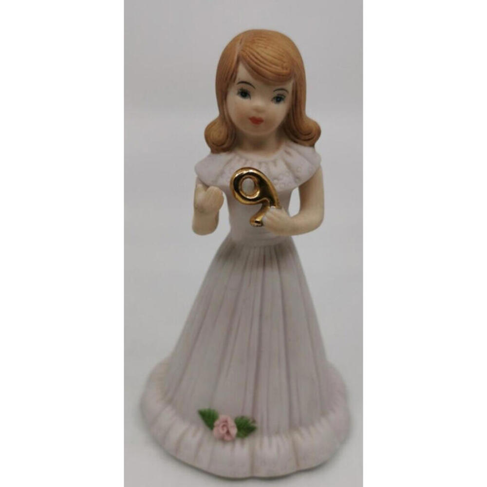 1982 Enesco Growing Up Birthday Girls Figurine Age 9 Brown Hair